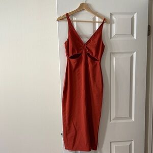 Abercrombie & Fitch Rust Red Cutout Midi Slip Dress